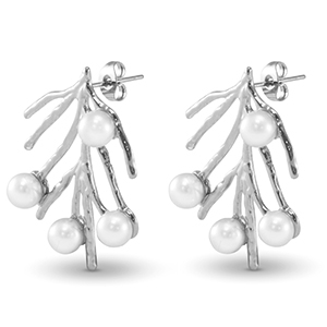 Pendientes Acero Inox algas marinas Imitaci&oacute;n de perlas Plateado