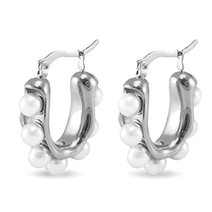 Pendientes Acero Inox Imitaci&oacute;n de perlas Plateado