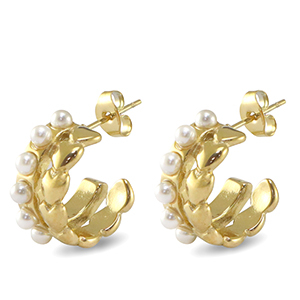 Pendientes Acero Inox coraz&oacute;n Imitaci&oacute;n de perlas Dorado