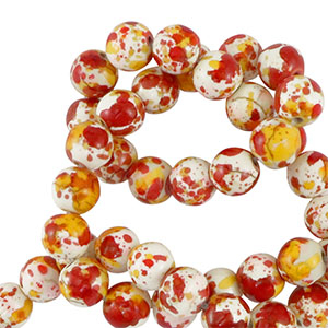 Abalorios de cer&aacute;mica 6mm Blanco-naranja rojo