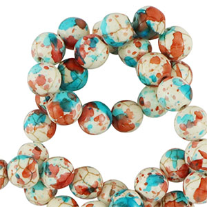 Abalorios de cer&aacute;mica 6mm Blanco-rojo azul