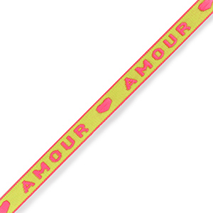 Cinta con texto "amour" Verde-rosa ne&oacute;n
