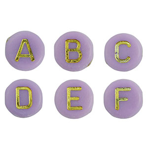 Abalorios letras acr&iacute;licas mix P&uacute;rpura-oro