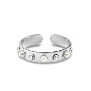 Anillos Acero Inox  perlas Plateado