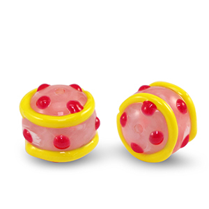 Abalorios acr&iacute;licos puntos Rosa rojo-amarillo
