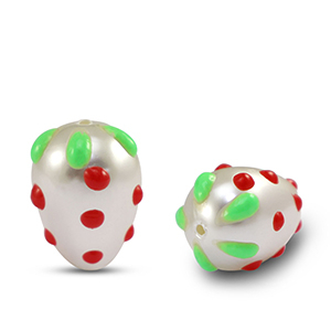 Abalorios acr&iacute;licos fresa Perla-rojo verde