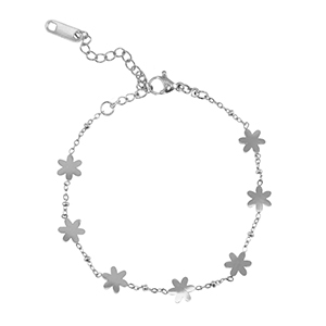 Pulseras Acero Inox flor Plateado