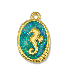 Colgantes met&aacute;licos DQ  caballito de mar Glitter Turquesa-Dorado (sin n&iacute;quel)