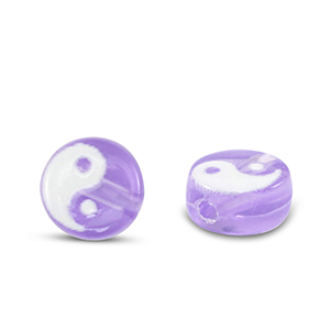 Abalorios letras acr&iacute;licas Yin & Yang Morado-blanco