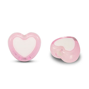 Abalorios acr&iacute;licos coraz&oacute;n Rosa claro-blanco