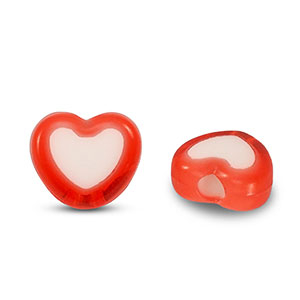 Abalorios acr&iacute;licos coraz&oacute;n Rojo-blanco