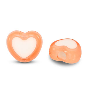 Abalorios acr&iacute;licos coraz&oacute;n Naranja-blanco