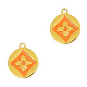 Colgantes Acero Inox redondo flor Dorado-naranja