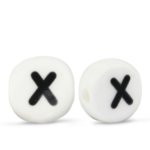 Abalorios letras de cer&aacute;mica X Blanco-negro