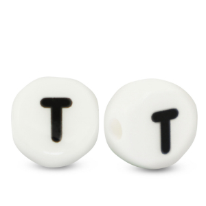 Abalorios letras de cer&aacute;mica T Blanco-negro