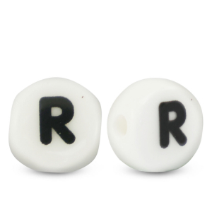 Abalorios letras de cer&aacute;mica R Blanco-negro