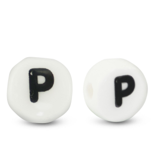 Abalorios letras de cer&aacute;mica P Blanco-negro