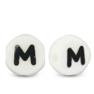 Abalorios letras de cer&aacute;mica M Blanco-negro
