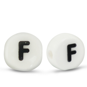 Abalorios letras de cer&aacute;mica F Blanco-negro