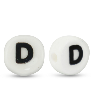 Abalorios letras de cer&aacute;mica D Blanco-negro