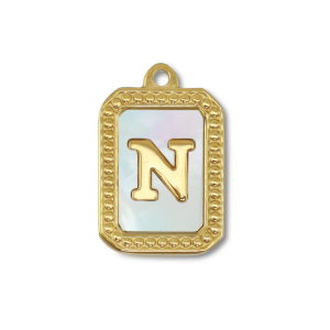 Colgante Acero Inox concha letra N Dorado-blanco (color natural)
