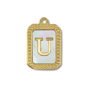 Colgante Acero Inox concha letra U Dorado-blanco (color natural)