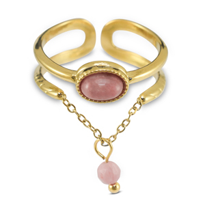 Anillos Acero Inox con piedra natural Dorado-rosa claro