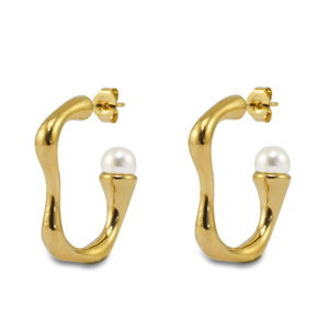 Pendientes Acero Inox con imitaci&oacute;n de perlas Dorado