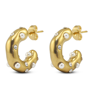 Pendientes Acero Inox con imitaci&oacute;n de perlas Dorado