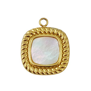 Colgante Acero Inox concha cuadrado Dorado-blanco (color natural)