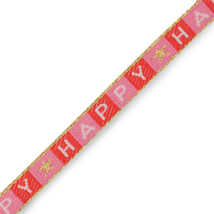 Cinta con texto "Happy" Rojo-rosado-blanco-dorado