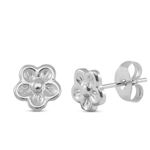 Pendientes Acero Inox flor Plateado