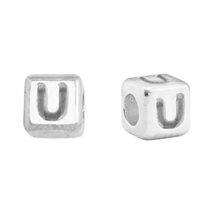 Abalorios letras met&aacute;licos DQ U Plata vieja (sin n&iacute;quel)