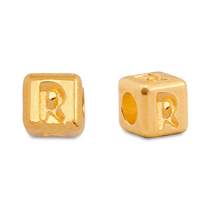 Abalorios letras met&aacute;licos DQ R Dorado (sin n&iacute;quel)