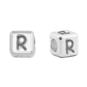 Abalorios letras met&aacute;licos DQ R Plata vieja (sin n&iacute;quel)