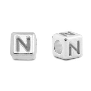 Abalorios letras met&aacute;licos DQ N Plata vieja (sin n&iacute;quel)