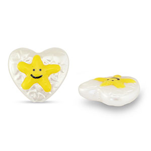 Abalorios acr&iacute;licos redondos con estrella Perla-amarillo-negro