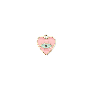 Colgantes Acero Inox coraz&oacute;n con ojo providencia Dorado-rosado