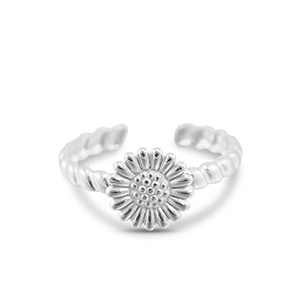 Anillos Acero Inox flor Plateado