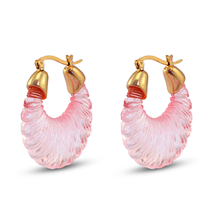 Pendientes resina trendy &oacute;valo Dorado-transparente rosa
