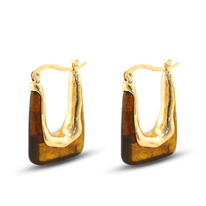 Pendientes resina trendy rect&aacute;ngulo Dorado-transparente marr&oacute;n