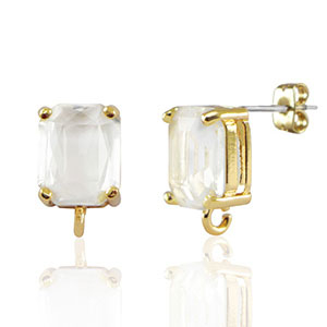 Pendientes de Cristal con anilla rect&aacute;ngulo Cristal-dorado