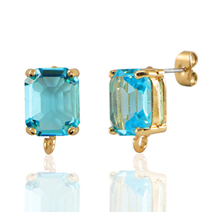 Pendientes de Cristal con anilla rect&aacute;ngulo Azul-dorado