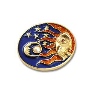 Broches sol, luna & estrella Dorado-azul-naranja