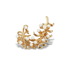 Broches pluma con perlas Dorado-blanco
