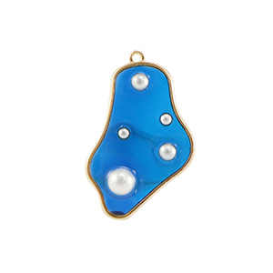 Colgantes de resina irregular con perlas Dorado-azul-blanco