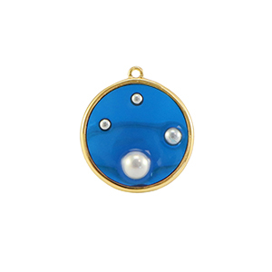 Colgantes de resina redondos con perlas Dorado-azul-blanco