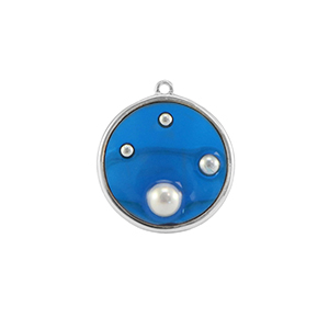 Colgantes de resina redondos con perlas Plata-azul-blanco