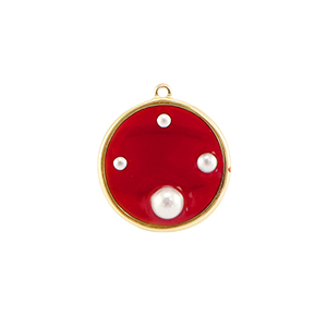 Colgantes de resina redondos con perlas Dorado-rojo-blanco