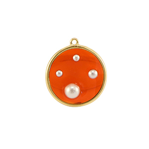 Colgantes de resina redondos con perlas Dorado-naranja-blanco